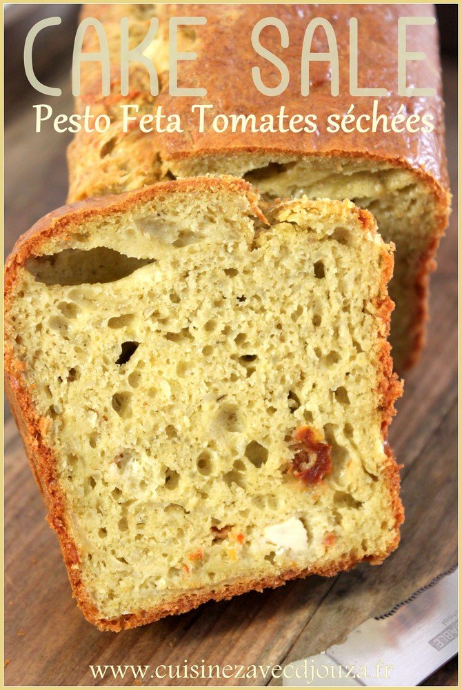 Cake salé pesto feta tomates confites ou séchées, entrée froide