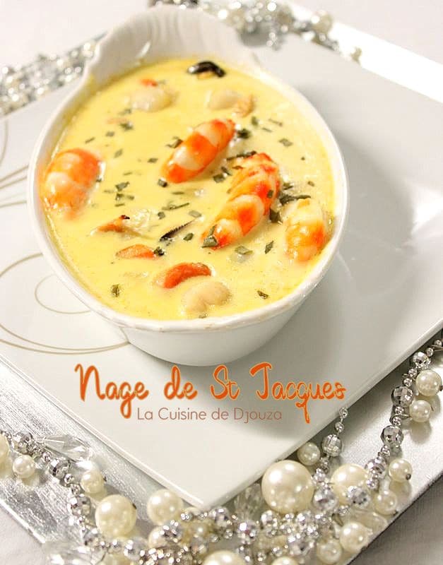 Nage de noix St Jacques Moules et Gambas (Repas de Fêtes)