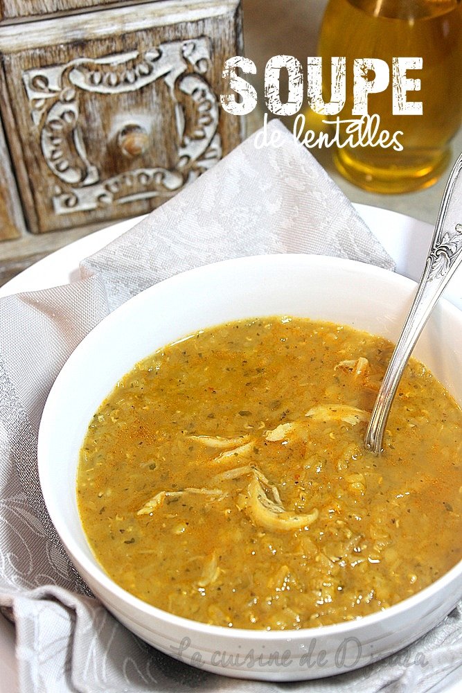 Soupe de lentilles rouges au curry et poulet