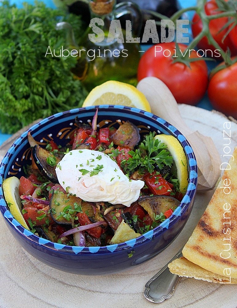 Salade chaude froide aubergines poivrons