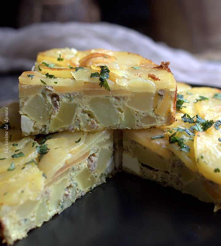 omelette tunisienne aux pommes de terre et viande hachée