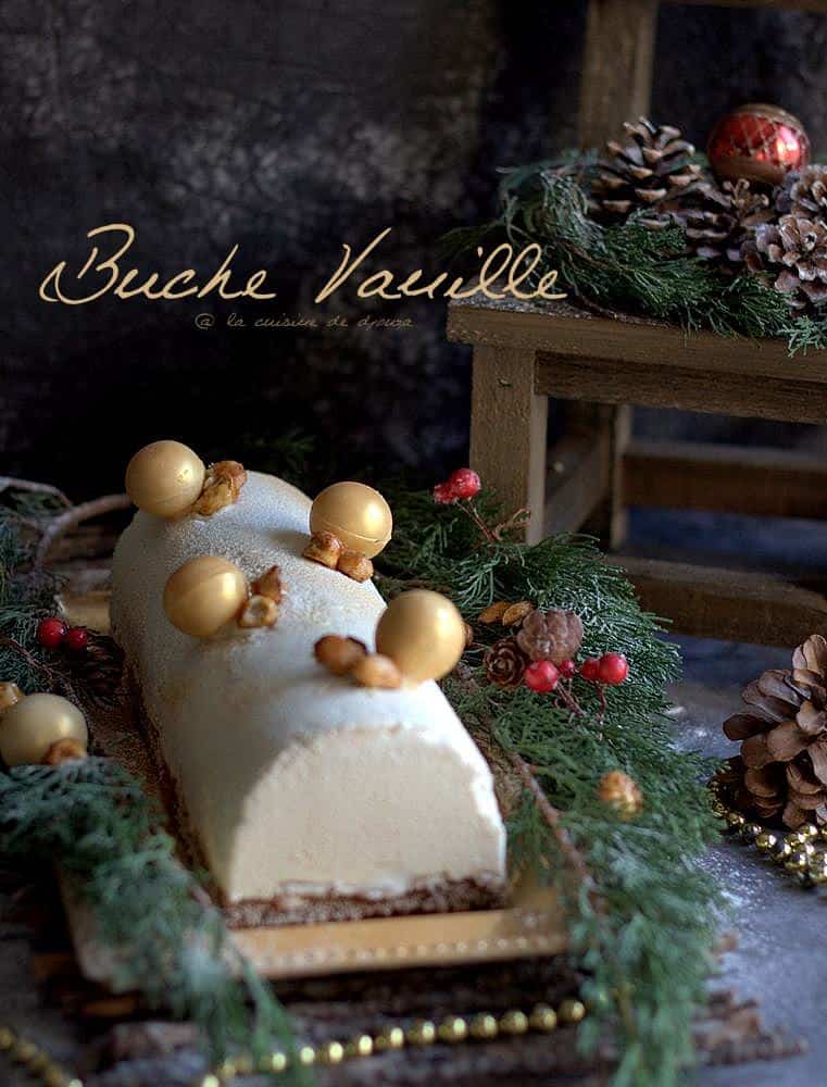 Buche de noel vanille caramel et cacahuètes