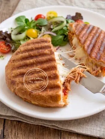 Pain hamburger cuit façon panini garni au thon, mozza harissa