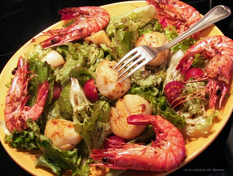 salade du pêcheur entrée facile avec gambas et st jacques