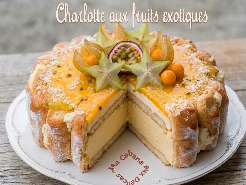 Découpe de la charlotte aux fruits exotiques