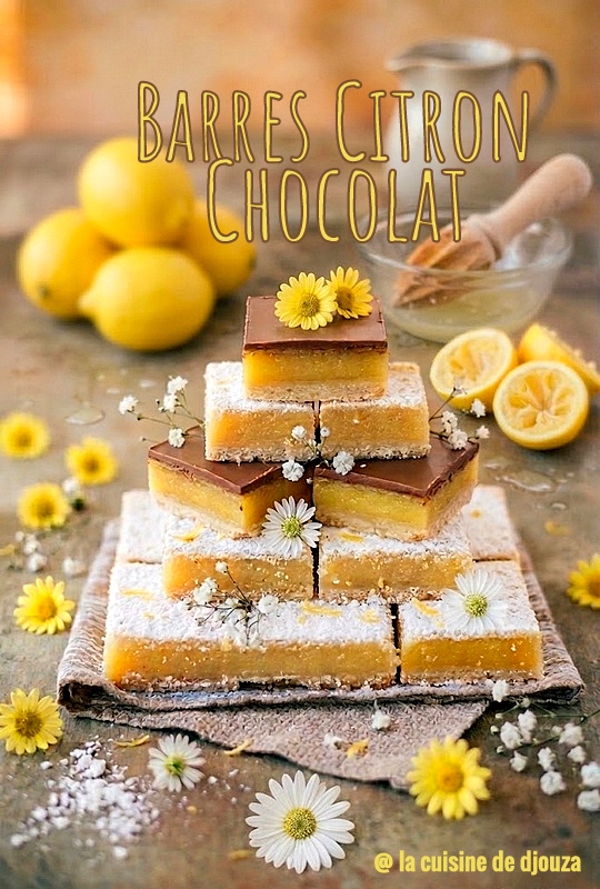 Barres citronnées au lemon curd et chocolat