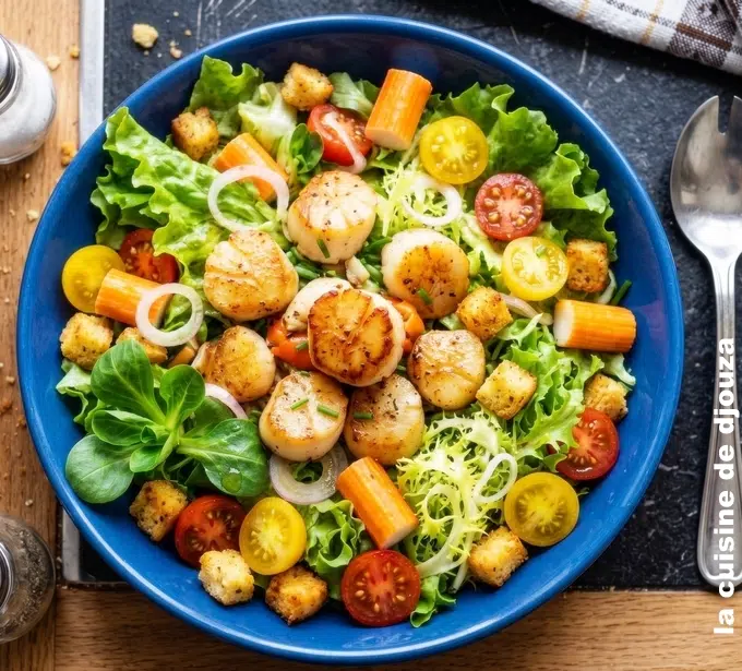 Salade verte fraîcheur aux noix de st jacques poelées