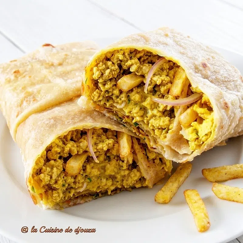 Sandwich poulet curry avec galette roti prata