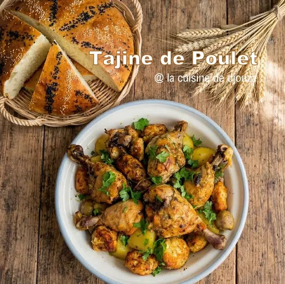 Délicieux tajine de pilons de poulet et blanc de poulet accompagné de pommes de terre
