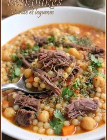 Plat traditionnel de Berkoukes à la viande express avec petits plombs