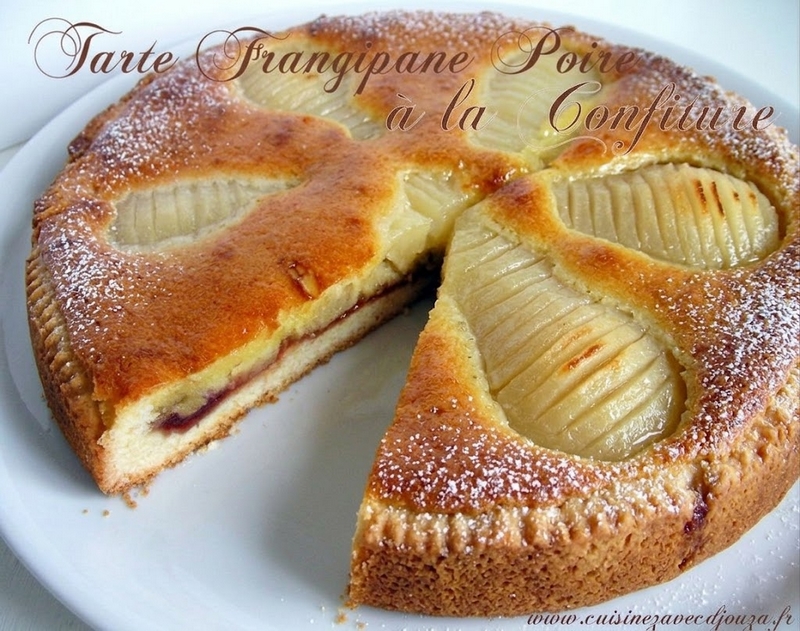 Tarte frangipane poires et confiture de fruits rouges en rosace