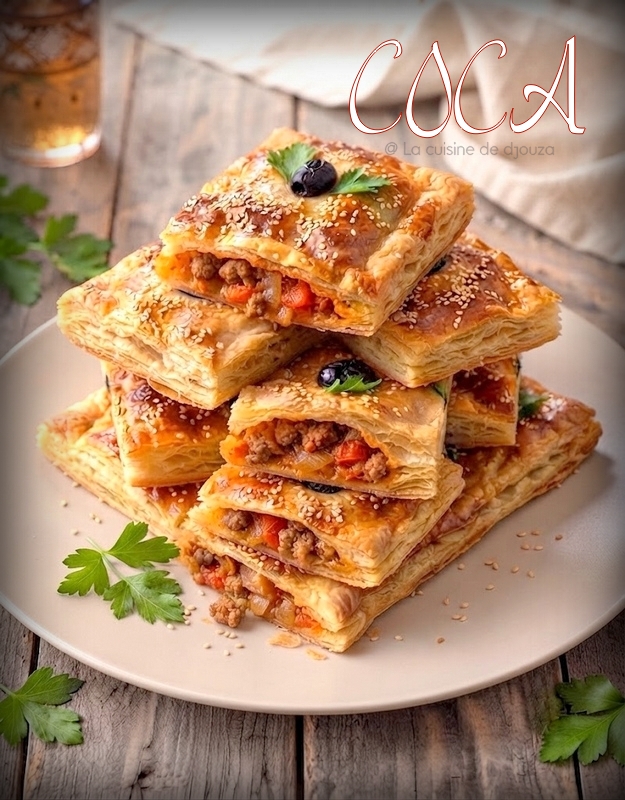 Cocas algériennes feuilletées à la viande