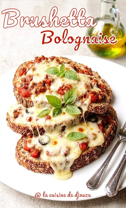 Brushetta sauce bolognaise, behamel et fromage