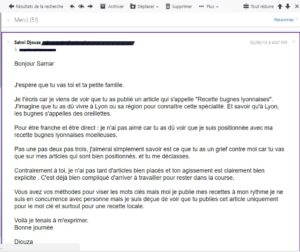prise d'écran sur les bugnes