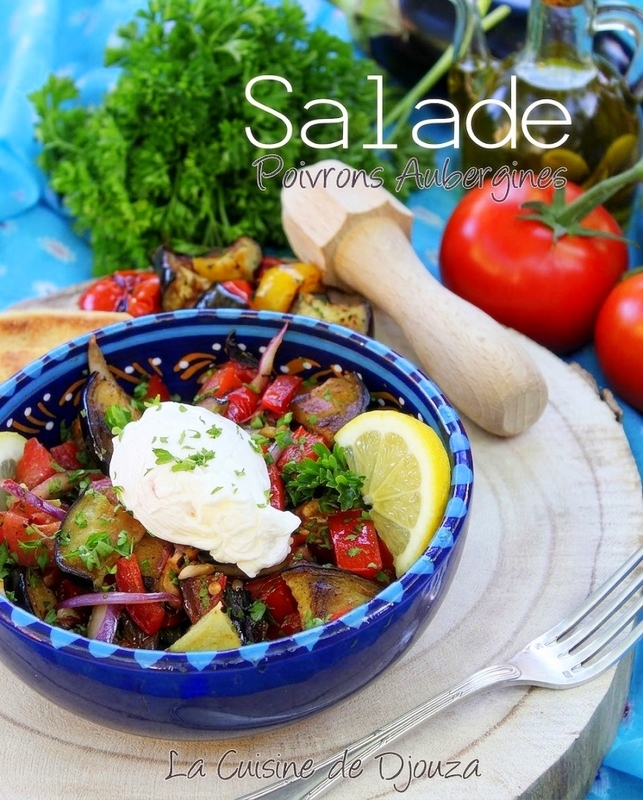 Salade chaude froide aubergines poivrons