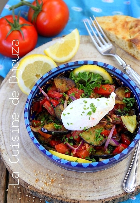 Salade chaude froide aubergines poivrons