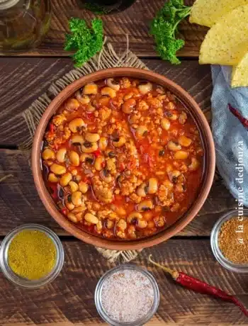 Chili con carne mexicain aux haricots oeil noir