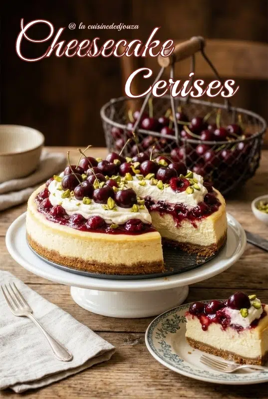 Cheesecake cuit au four aux cerises noires bigarreaux