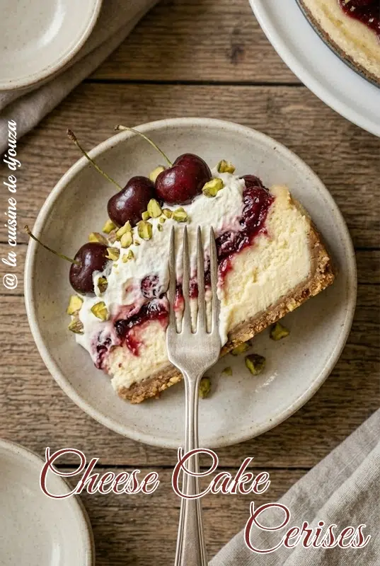 Part de cheesecake gourmand avec confit de cerise