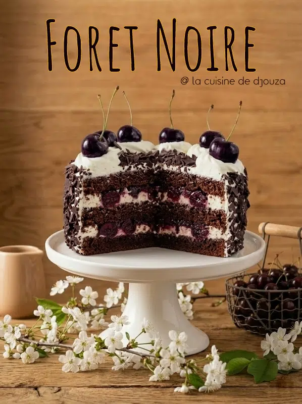 Gros plan sur les copeaux de chocolat noir et les cerises fraîches sur le dessus d'une forêt-noire