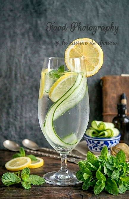Eau de Sassy maison au concombre citron gingembre et menthe