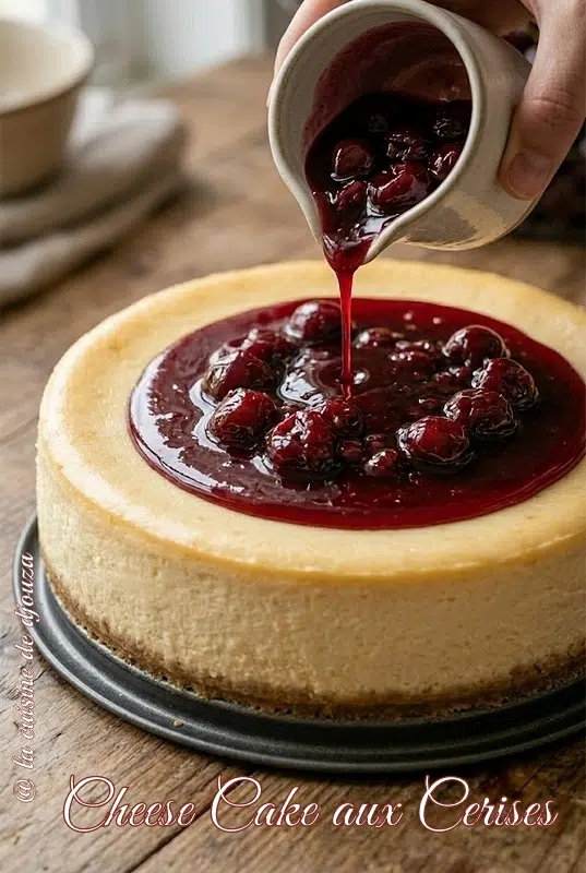 Cheesecake style américain avec du confit de cerises