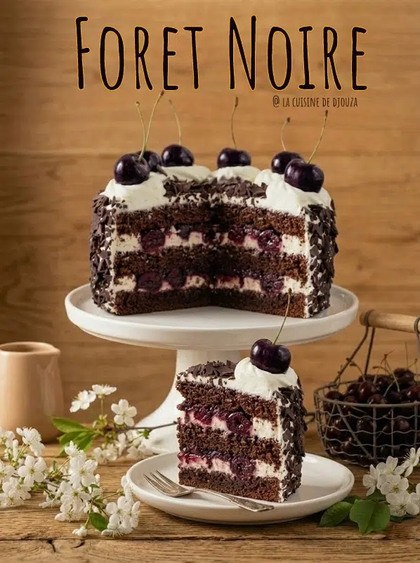 Forêt-noire maison garnie de chantilly au mascarpone et de cerises fraîches