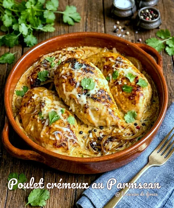 Poulet crémeux sauce aux oignons et fromage de parmesan