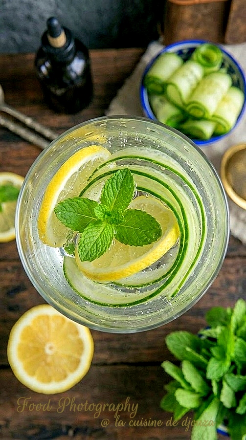 Boisson désaltérante et rafraichissante au concombre, citron et menthe